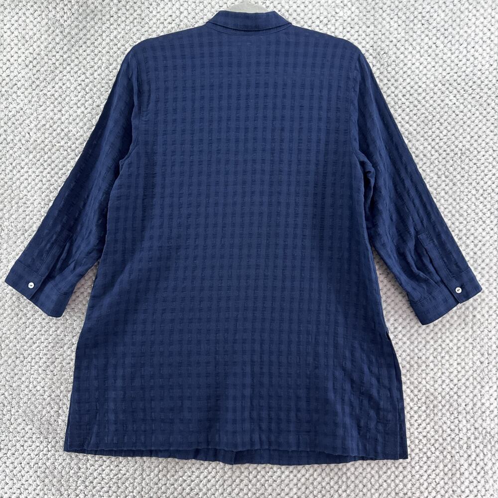 J Jill Tunic Everyday Blouse Womens S Blue Cotton Button Front Shirt Semi Sheer - Picture 6 of 13